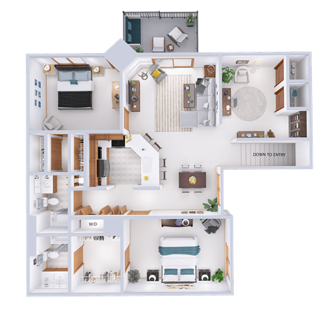 Floor plan for 2 beds, 2 baths, 1386 sqft